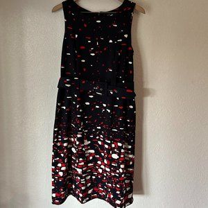 Isle New York Red White Navy Blue Abstract Belted Dress 12